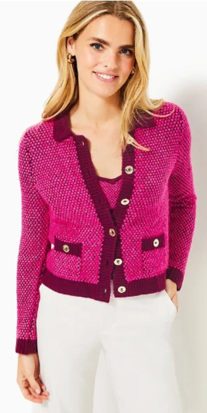 Lilly Pulitzer Cormac Sweater Set Elderflower Blossom Safari Tweed Womens Medium